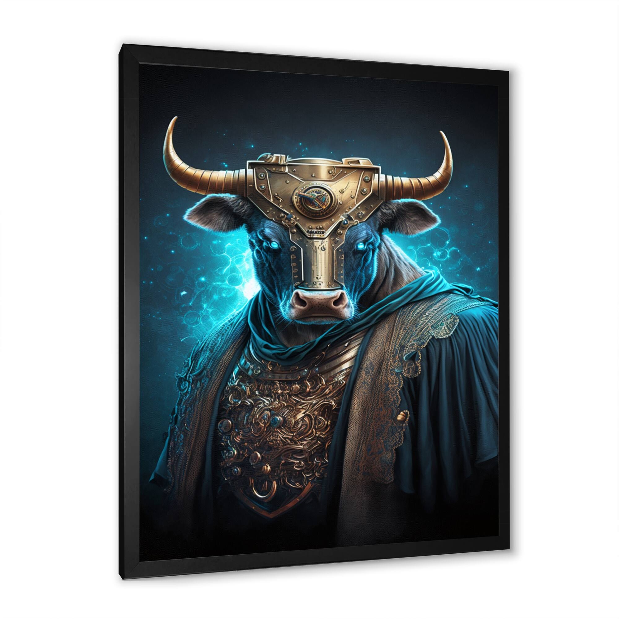 Designart "Futuristic Bull" Animals Bull Framed Art Print Bed Bath